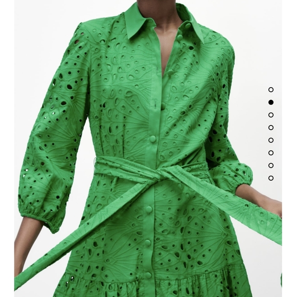ZARA EMBROIDERED EYELET RUFFLED SHORT DRESS GREEN - Picture 5 of 16